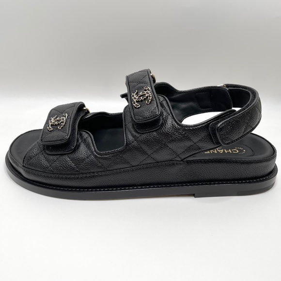 ❌❌ Chanel New 2022 Caviar Leather Quilted Chain CC Logo Slides Mules Dad Sandals - Picture 3 of 13